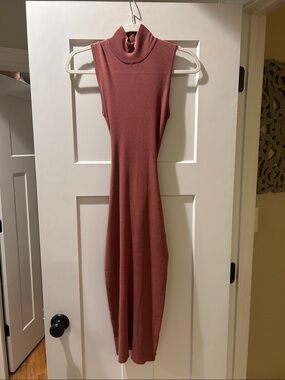 Fashion Nova Sleeveless Mock Neck Midi Dress in Dusty Rose